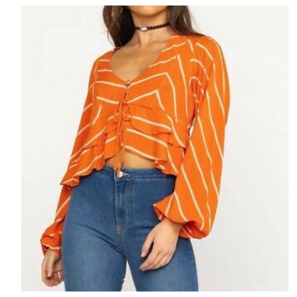 Free People Samifran Tangerine Long Sleeve Top  L